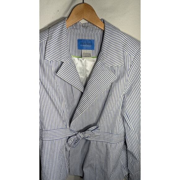 Perfect By Carson Kressley Womens Open Front Tie Waist Seersucker Blazer Sz 14 - Picture 2 of 6